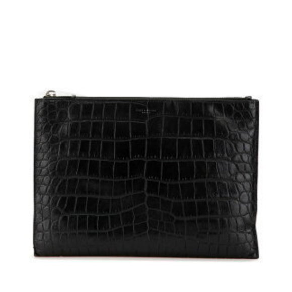 Saint Laurent Crocodile Clutch Bag Shoulder Bag Black Leather - Picture 1 of 8